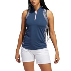 Adidas 2022 Women's Ultimate365 Printed Sleeveless Polo -Callaway Golf Shop adidas fw22 womens ultimate365 printed sleeveless polo crew navy front itempicture