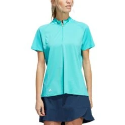Adidas Women's Short Sleeve Mock Neck Polo -Callaway Golf Shop adidas ss22 womens short sleeve mock neck polo semi mint rush itempicture