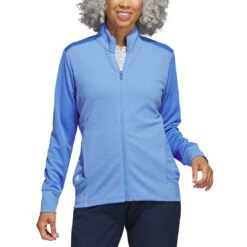 Adidas Women's Textured Full Zip Jacket -Callaway Golf Shop adidas ss23 womens textured full zip jacket blue fusion model itempicture