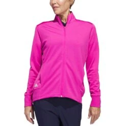 Adidas Women's Textured Full Zip Jacket -Callaway Golf Shop adidas ss23 womens textured full zip jacket lucid fuchsia model itempicture