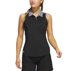 Adidas Women's Ultimate365 Printed Sleeveless Polo -Callaway Golf Shop adidas ss23 womens ultimate365 printed sleeveless polo black itempicture