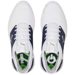 Puma Ignite Elevate Golf Shoes White/Silver/Navy -Callaway Golf Shop puma ignite elevate golf shoes white silver navy 376077 04 top itempicture